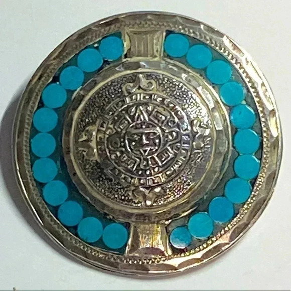 STERLING SILVER & TURQUOISE NECKLACE/BROOCH. MEXICO. - Picture 1 of 9